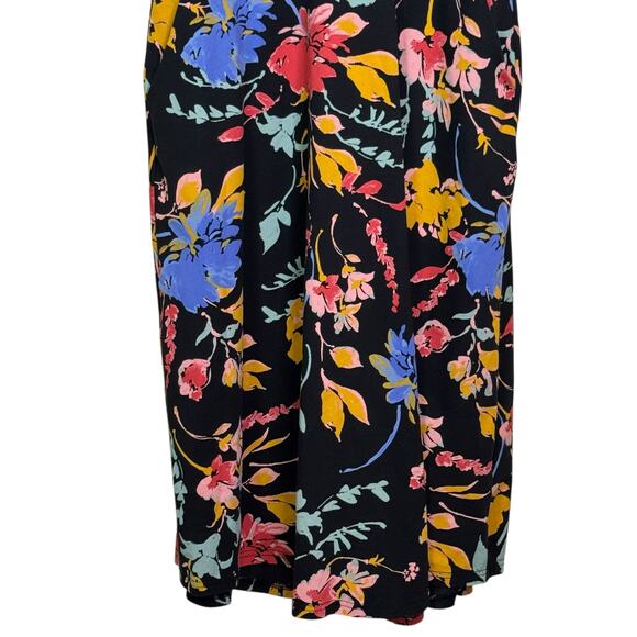 Pact Size Medium Organic Cotton Black Floral Print Tie Back Fit & Flare Dress - Picture 5 of 9